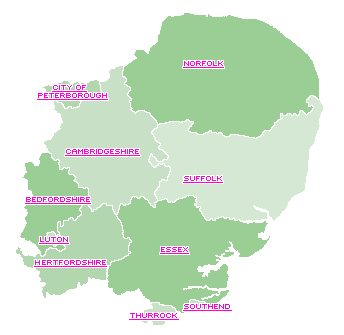 Eastern England Region map