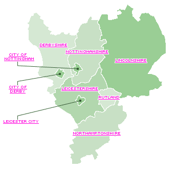 East Midlands Region map
