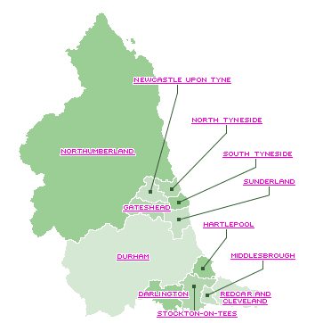 map of North East England Region