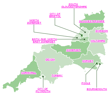 map of South West England Region