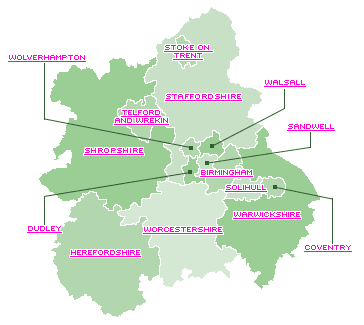 map of West Midlands Region